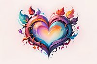 Vibrant artistic heart illustration with ornate floral elements and gradient colors from turquoise to purple, perfect for romantic designs, valentines cards and love-themed projects.