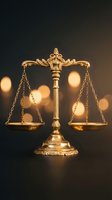 Golden scales of justice with ornate decorative details against warm bokeh background for legal and law firm presentations.