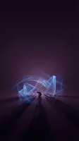 Silhouetted figure standing amid glowing blue holographic data structures and light trails against dark purple background, representing digital transformation, technology innovation, and future computing concepts.