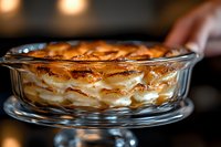 Fresh banana pudding layered with vanilla wafers and topped with golden toasted meringue in glass serving dish, close-up view showing creamy texture and caramelized peaks.