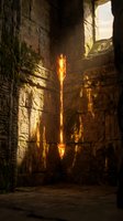 Glowing magical arrow floating in ancient stone ruins with dramatic lighting and mystical atmosphere for fantasy gaming and storytelling projects.
