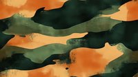 Abstract watercolor waves in dark green and orange create dynamic flowing pattern with textured brush strokes and organic shapes on seamless background.