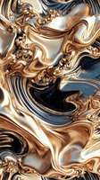 Luxurious liquid metal swirls in gold, bronze and black creating flowing abstract patterns for premium design projects and elegant backgrounds.