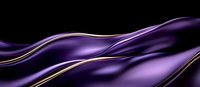 Elegant purple silk fabric waves with golden trim flowing smoothly against dark background, creating luxurious abstract pattern for fashion and luxury designs.