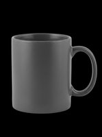 Matte gray ceramic coffee mug isolated on transparent background, ready for print on demand, sublimation, sticker, clipart, and t-shirt design use.