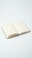Open blank notebook with empty pages on white background isolated for writing, journaling, education and office supplies mockup design projects.