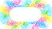 Colorful watercolor frame with floral ornamental border and blank white space for text or design elements on vibrant rainbow background.