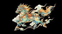 Mythical dragon horse in traditional Asian art style, isolated on transparent background. Great for t-shirt design, stickers, clipart, sublimation, print on demand.