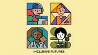 Diverse professionals in geometric style representing inclusive workplace futures with customer service, business, healthcare and creative careers.