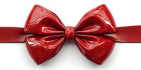 Red glossy bow tie with satin ribbon on white background, isolated formal accessory for special occasions and elegant events.