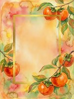 Watercolor tomato frame with vibrant red fruits, green foliage, and soft pink floral accents on warm yellow background. Blank center space ideal for text, invitations, menus, recipe cards, or seasonal designs.