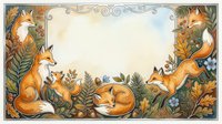 Decorative fox border frame with autumn foliage and ornate swirls creates elegant woodland design for invitations, cards and seasonal projects.