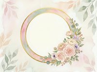 Circular frame with watercolor roses, peonies, and eucalyptus leaves on cream background. Isolated design element suitable for invitations, greeting cards, and digital projects.