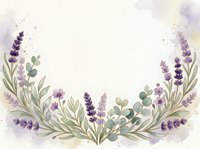 Watercolor lavender and eucalyptus wreath with purple flowers and green foliage on white background, isolated design element for invitations, greeting cards, and wedding stationery projects.