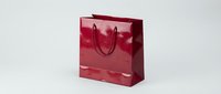 Glossy burgundy shopping bag with handles isolated on white background, ready for retail packaging design and branding mockups.