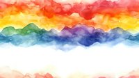 Vibrant watercolor rainbow border with flowing mountain-like shapes creates dreamy abstract landscape effect on white background, seamless horizontal pattern for design projects.