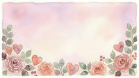 Watercolor floral border with roses, hearts, and leaves on white background. Isolated design element suitable for wedding invitations, greeting cards, and stationery projects.