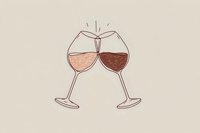 Two wine glasses clinking together in celebratory toast with red wine, minimalist line art style on neutral beige background for romantic dining concepts.