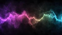 Vibrant energy wave with gradient color transition from purple to blue, glowing neon effect on dark background creates dynamic abstract light pattern.