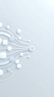 Abstract white and light blue geometric shapes with flowing curved lines and connected nodes on soft gray background, suitable for technology, innovation, and digital communication concepts.