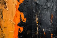 Abstract textured background with orange and black paint, featuring thick brushstrokes and contrasting colors for modern art or design projects.