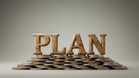 Wooden letters spelling PLAN standing on stack of coins representing financial planning, business strategy, investment goals and wealth management concept.