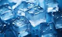 Frozen ice cubes with water droplets on blue background, creating refreshing cold atmosphere for beverage and cocktail preparation.