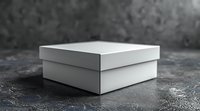 White blank gift box mockup on dark textured background, perfect for product presentation and branding design projects. Minimalist packaging template for retail display.