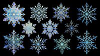 Ornate blue and gold snowflakes set, isolated on transparent background. Great for winter clipart, Christmas stickers, t-shirt design, sublimation, and print on demand projects.