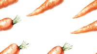 Fresh orange carrots with green tops scattered on white background in seamless pattern. Watercolor style vegetable design for fabric, wallpaper and packaging.