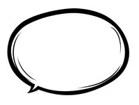 Empty speech bubble with black outline on white background for text, dialogue, communication and messaging design projects.