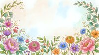 Watercolor floral frame with colorful spring flowers and green leaves on soft pastel background, perfect for greeting cards and invitations.