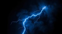 Bright electric lightning bolt striking through dark stormy clouds, creating dramatic blue light and energy effect for weather, storm, and power-related designs.