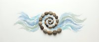 Spiral of natural pebbles arranged on watercolor wave background, symbolizing harmony, balance, and zen meditation concept on white.