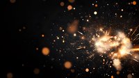 Dramatic explosion of golden sparks and particles against dark background with glowing bokeh lights creating magical atmospheric effect.