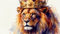 Majestic lion wearing golden crown watercolor painting style isolated on white background for royal themed designs and luxury branding projects.