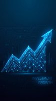 Digital growth arrow with polygonal wireframe design on dark blue technology background showing upward trend for business and finance concepts.