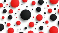 Scattered red and black spheres of varying sizes creating dynamic composition on white background with soft shadows, modern minimalist pattern.