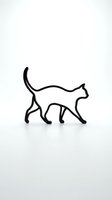 Minimalist black wire cat sculpture isolated on white background, sleek walking pose, modern art decor concept for print and design use.
