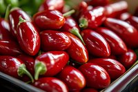 Fresh red hot chili peppers in wooden box, spicy cooking ingredients for Mexican cuisine, organic vegetables harvest, culinary spice collection.