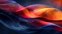 Abstract cosmic waves with vibrant orange, red and blue colors create dynamic flow against dark space background, perfect for modern website headers and tech presentations.
