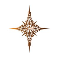 Ornate brown compass star with intricate tribal design elements and symmetrical patterns on white background, isolated for creative projects and decorative use.