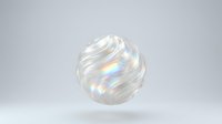 Iridescent swirled sphere with holographic rainbow reflections on white background, isolated for design, packaging, and digital projects.