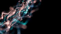 Abstract digital wave with glowing particles and bokeh lights on dark background for technology presentations and futuristic design projects.