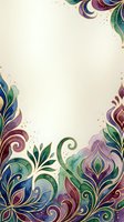Ornamental floral border frame with watercolor flourishes in jewel tones of purple, teal, and gold on cream background, isolated design element for invitations and greeting cards.