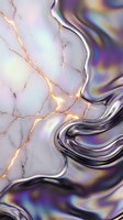 Abstract marble texture with flowing liquid metal waves and golden veins creating luxurious holographic surface for modern digital art and elegant design projects.