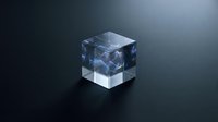 Transparent glass cube with glowing blue digital network circuit patterns inside, isolated on dark background for technology and innovation design projects.