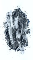 Abstract charcoal and ash powder explosion with dispersing particles creating a dynamic, textured effect on white background for design projects.