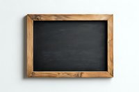 Empty vintage chalkboard with rustic wooden frame on white wall background, ready for custom text or menu display in cafe or home decor.