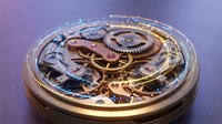 Luxury mechanical watch movement with intricate gears and springs in golden case, showcasing precision craftsmanship and horological engineering excellence.